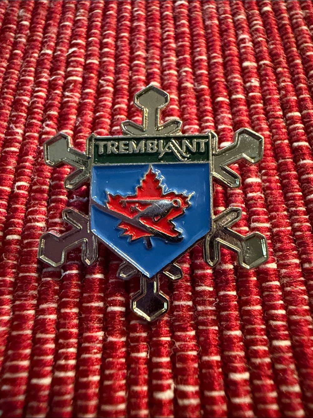 Tremblant Snowflake Enamel Ski Pin - Blue and Red